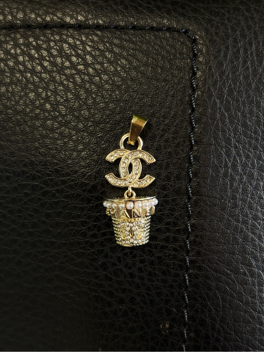 Gold Tone Crystal CC Logo Basket Pendant
